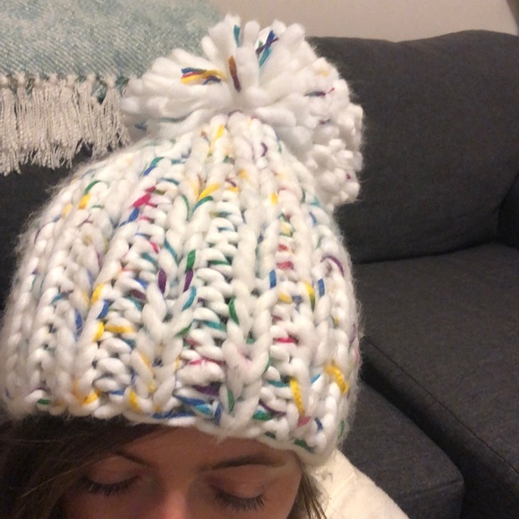 White Colorful Pom Pom Hat - Picture 7 of 8